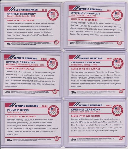 2014 TOPPS CEREMONIA DE APERTURA OLÍMPICA/PATRIMONIO COMPLETO JUEGO DE 22 CARTAS 1924 - 2014 - Imagen 2 de 2
