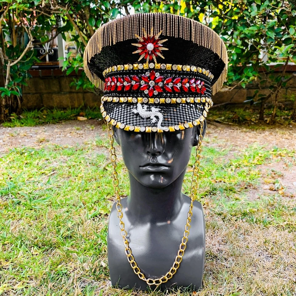 蒸汽朋克亮片黑帽子燃烧人 EDC 服装新年圣诞派对帽子 — 第 2/4 张图片