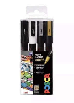 Uni POSCA PC-3M Paint Permanentmarker auf Wasserbasis Monofarben 4er Set