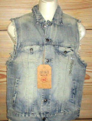 MENS ECKO UNLTD BLUE DISTRESSED DENIM TRUCKER VEST SIZE S