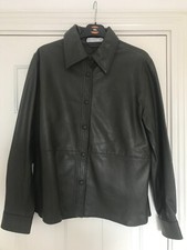 Warehouse Real Soft Leather Khaki Green Shirt Jacket Uk 14