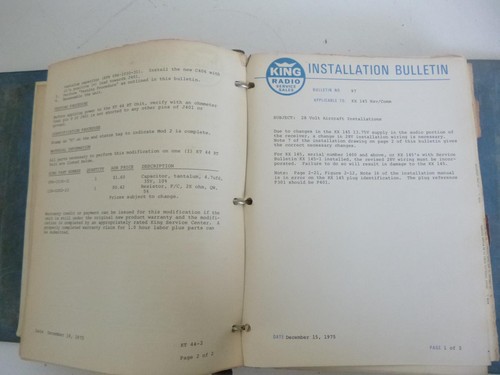 *LOT* KING INSTRUMENTS SERVICE BULLETINS, FULL BINDER, 1967 TO 1975, SCHEMATICS - Picture 5 of 11