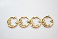 4pcs CZ Pave Wreath Charm,Cubic Zirconia Circle Flower Pendant,Round Ring Charm
