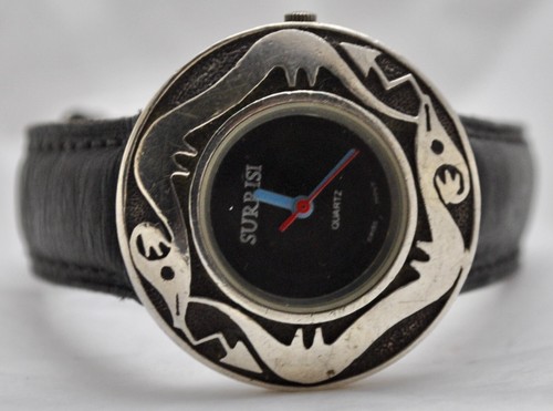 Surrisi Sterling Black Onyx Dial Onyx Eye Serpents Watch Sterling Buckle - Picture 2 of 10