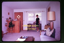 Woman in Retro Mid-Century Modern Living Room in 1967, Ektachrome Slide a28b