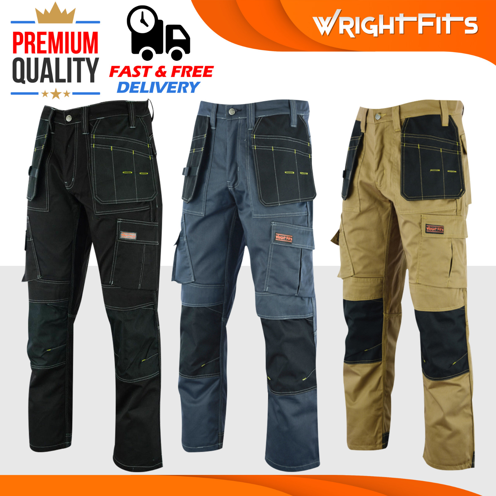 Cargo Work Trousers Mens Heavy Duty Combat Workwear with Knee Pads Pockets BGK