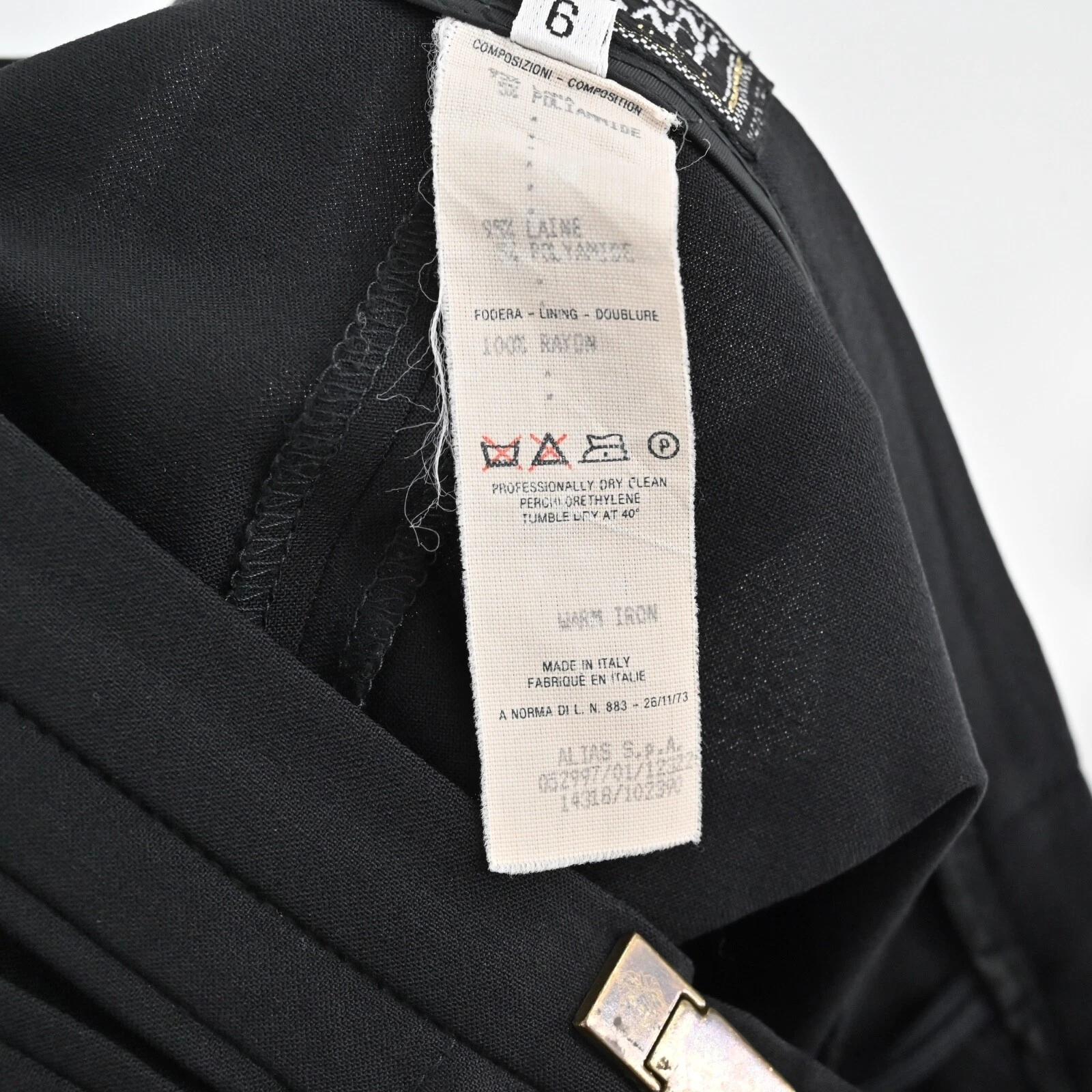 Pantalone donna vintage GIANNI VERSACE taglia 6 nero misto lana vita media gamba dritta anni 80