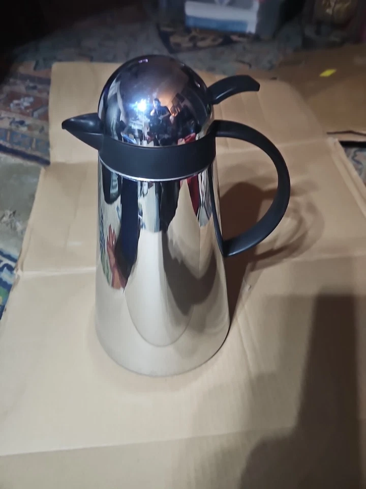 Frasco de vacío de acero inoxidable con acabado de espejo forrado de vidrio base estable termo Foto 2 de 4