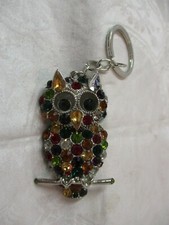Silver tone Key Chain Owl with Rhinestones