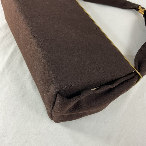 Vintage 1950s Edwards Handbag LTD Purse Brown Cloth Gold Trim Snap Closure Lined - Picture 12 of 12