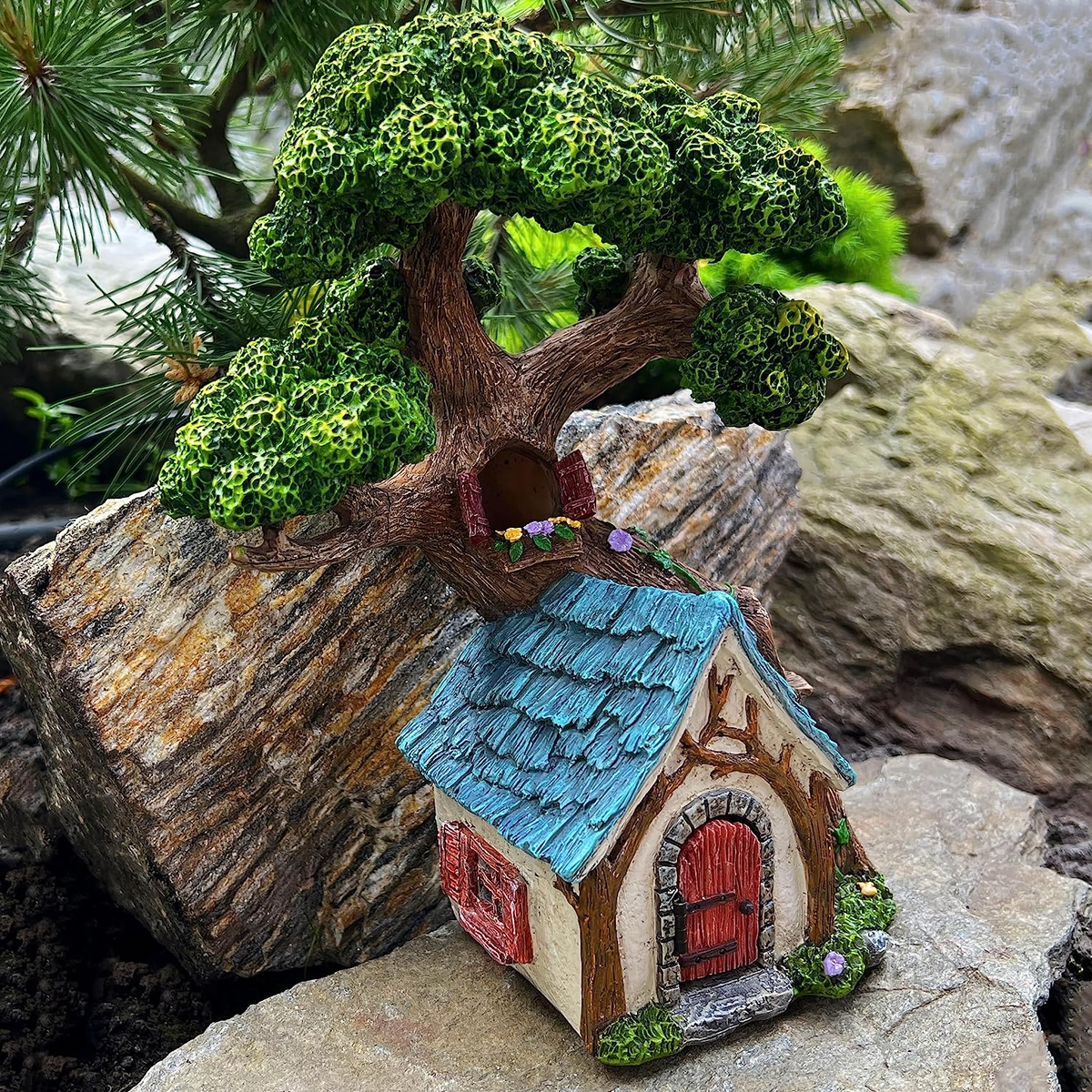 Fairy House - Fairy Garden Miniature Tree House - 8.5 Inch Tall