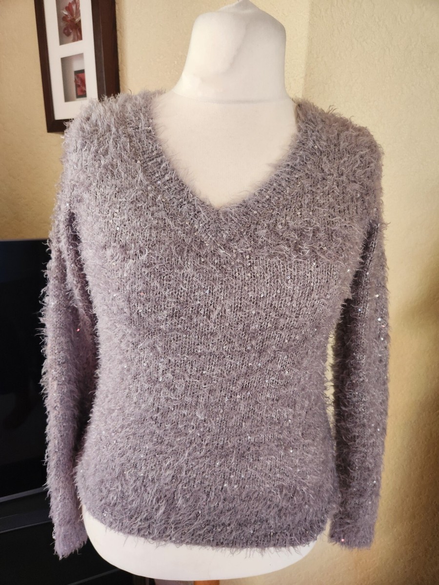 GREY FLUFFY EYELASH SPARKLE JUMPER FR0M BRAVE SOUL SIZE M 12/14