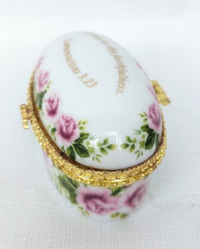Mini Jewelry Trinket Box Imperial Porcelain Religious Pink Roses Gold Trim EC - Picture 5 of 12