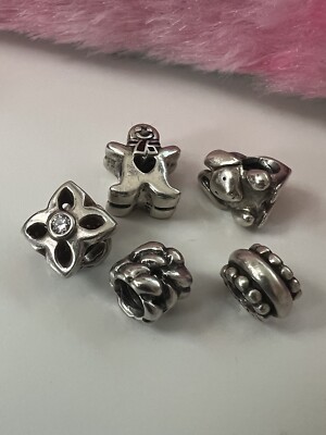 Authentic Pandora 925 Sterling Silver Charms Lot Of 5 Bunny Gingerbread Man Mix
