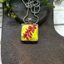 SOFTBALL Necklace Genuine softball Leather Red Stitching square Pendant sports