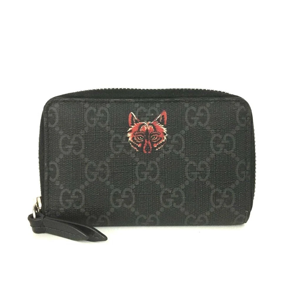 Portefeuille porte monnaie GUCCI Wolf Motif GG Supreme PVC noir/2BD1999