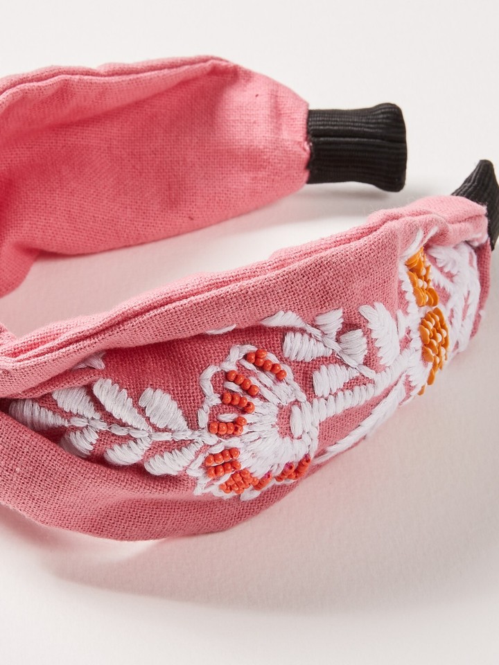 BNWT Statement Flower Embroidered Twist PINK Headband from Oliver