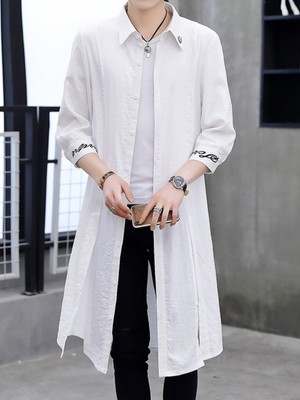 Men's Windbreaker Chinese Style Korean Loose Over-the-knee Coat Thin Coat Trend