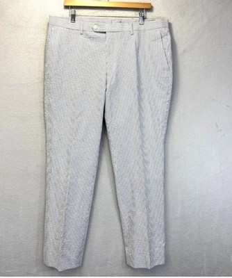Enzo Tovare Seersucker Dress Pants Mens 38x28 Blue White Stripe Wedding Nautical