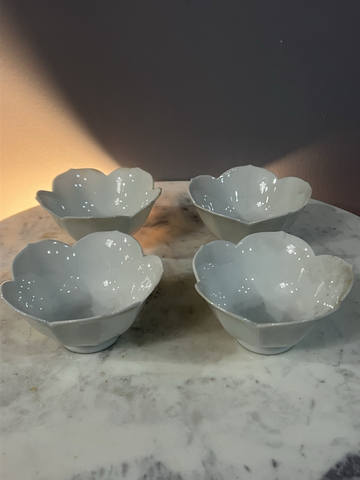 Pier 1 Imports - 4 White Lotus Porcelain Rice All Purpose Bowls  4.5” Immaculate