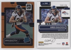 2022 Panini Donruss Optic Rated Orange Prizm /199 Greg Dulcich #288 Rookie RC