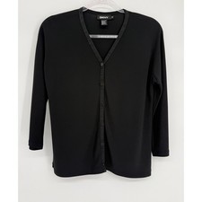 DKNY Womens Black V-Neck Button Front 3/4 Sleeve Cardigan Sweater Sz M