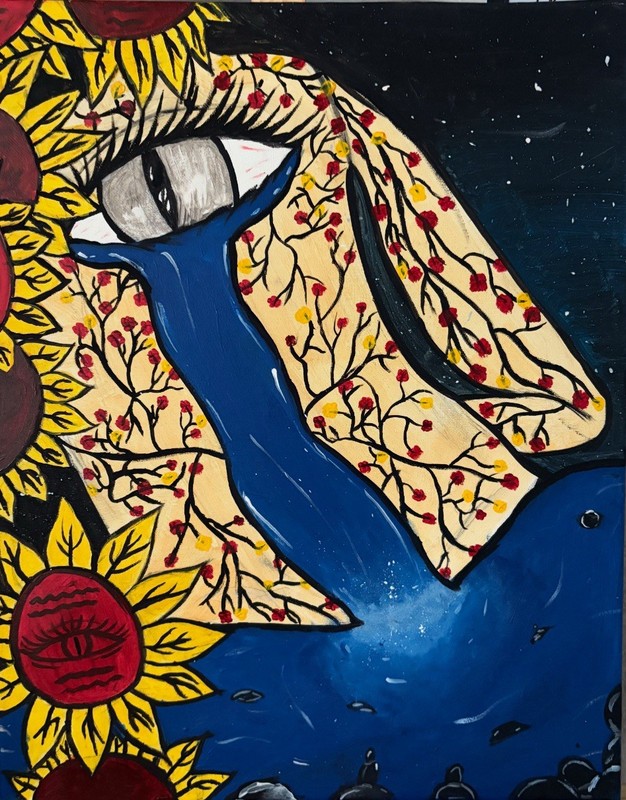 Woman with Sunflowers Painting - 3rd eye Style Illustration Theme Art