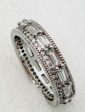 Sterling Silver 925 90 Round 14 Baguette CZ Band Ring Size 6