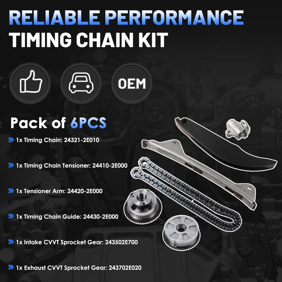 Kit de corrente de distribuição com roda dentada de eixo de comando VVT serve para Hyundai Elantra Kona Vel... - Imagem 4 de 4