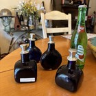 Vintage Dark Cobalt Blue Bottles (4) with Pewter stoppers Hand Blown In Mexico — photo 3