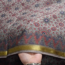 Sushila Vintage Ajrakh Block Print Saree Gray Pure Cotton Printed Soft Craft Fab