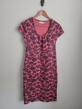 Boden Pink Floral Cotton Stretch Sheath Dress Sz 6L Garden Brunch Wedding Party