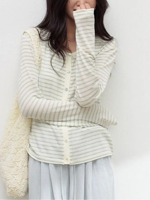 Leichte gestreifte Damen Strickjacke mit Knöpfen Sommer Freizeit Strick Oberteil