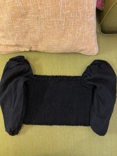 New Reformation Scarlett Linen Top Black UK 12 USA 8