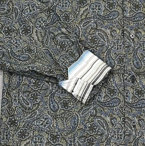 Crazy Horse Shirt Mens Large Blue Green Paisley Button Flip Cuff Casual Western - Image 3 of 4