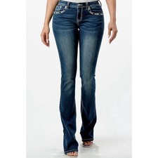 Grace in LA Womens Bootcut Jeans Size 27 Aztec Embellished Dark Wash Stretch