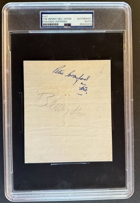 Benny Hill vintage in-person signed 4x6 album page PSA/DNA Encapsulated