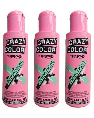 3x Crazy Color Semi-Permanent Conditioning Haarfarbe Farbe Creme - Peppermint 