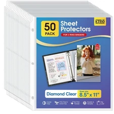 50 Clear Sheet Protectors 8.5x11 Plastic Sleeves for 3-Ring Binder Pages