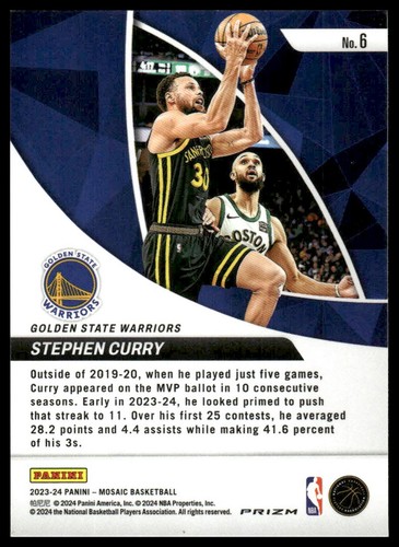 2023-24 Panini Mosaic #6 Stephen Curry Elevate Mosaic Green - Picture 2 of 2
