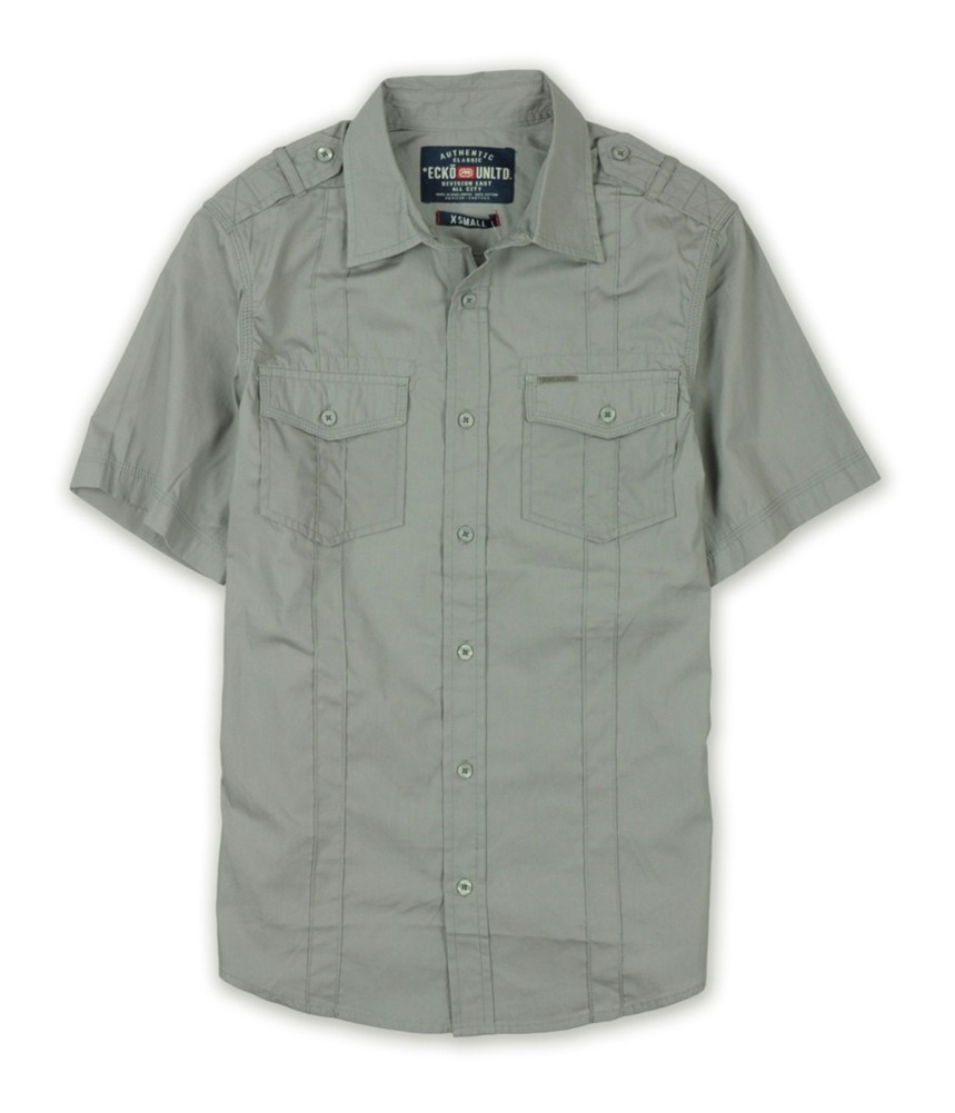 Ecko Unltd. Mens Ss Solid Poplin Button Up Shirt, Grey, X-Small