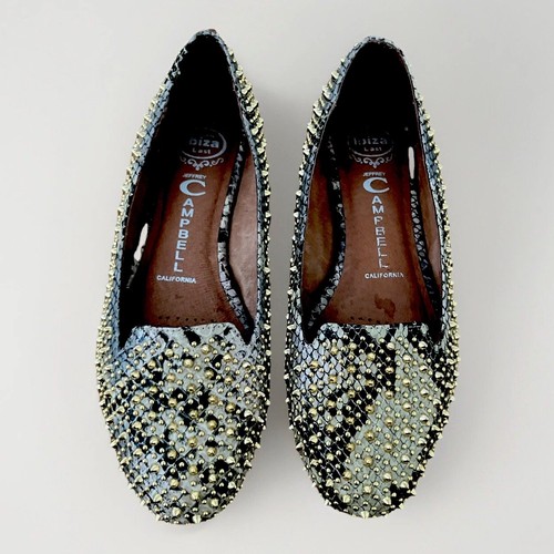 JEFFREY CAMPBELLE Gold Spiked Martini Snake Leather Ballet Flats Shoes Sz 5 - Picture 3 of 12