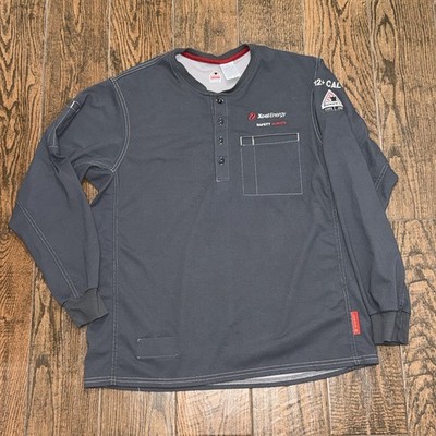 Bulwark FR Mens Longsleeve Flame Resistant Grey Henley T Shirt Size. Large