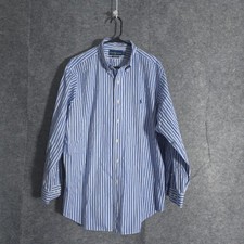 Ralph Lauren Dress Shirt Mens 17 34/35 Blue Stripe Classic Fit Button Down Pony