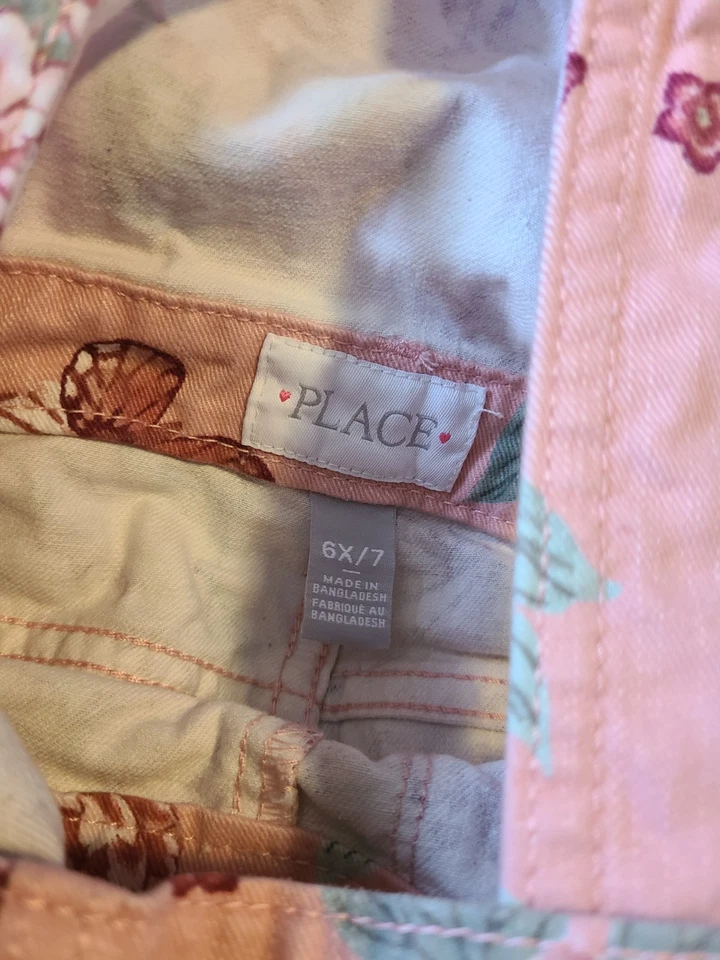 Childrens Place Girls Size 6x/7 Pink Butterfly Rose Denim Shortalls Snap Closure - Image 3 of 4