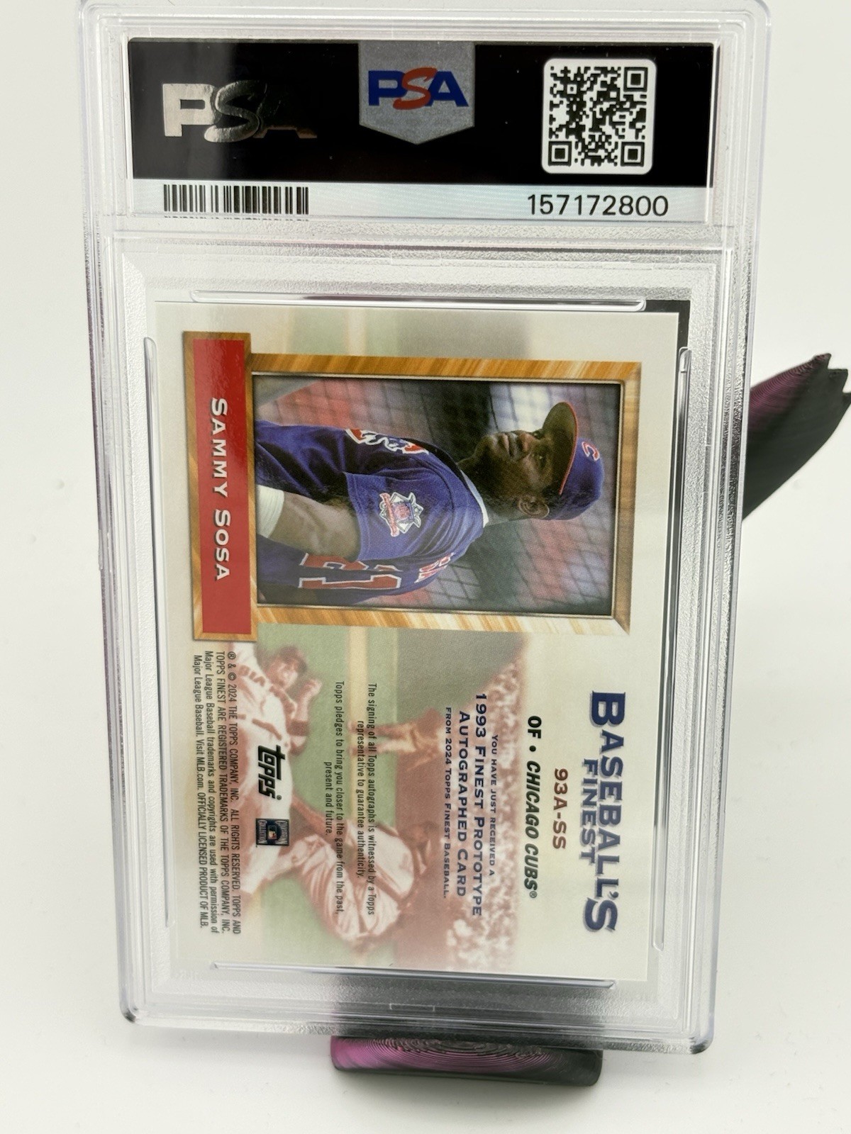 Topps 2024 Finest 1993 Prototypes Auto Sammy Sosa Cubs #93A-SS /99 PSA 10 view 2