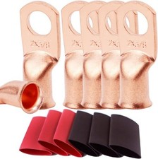 6pcs 2 AWG 3/8 Inch Battery Lugs Ring Terminals 0 Gauge Heavy Duty Copper Cable
