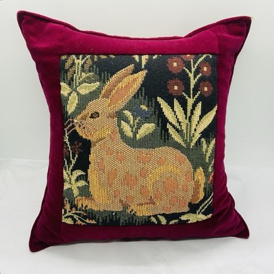 Traverse Bay Woolen Co Tapestry Rabbit Velvet Bean Bag Pillow Deep Red 10 Inch
