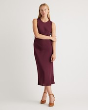 Quince Women Washable Stretch Silk Tank Midi Dress Red M
