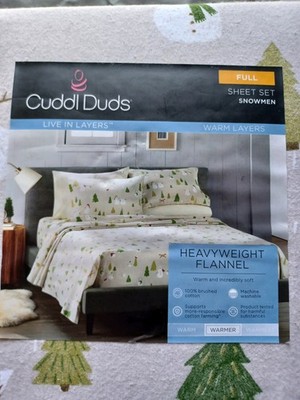 Cuddl Duds Full Sheet Set Heavyweight Flannel Snowmen Holiday